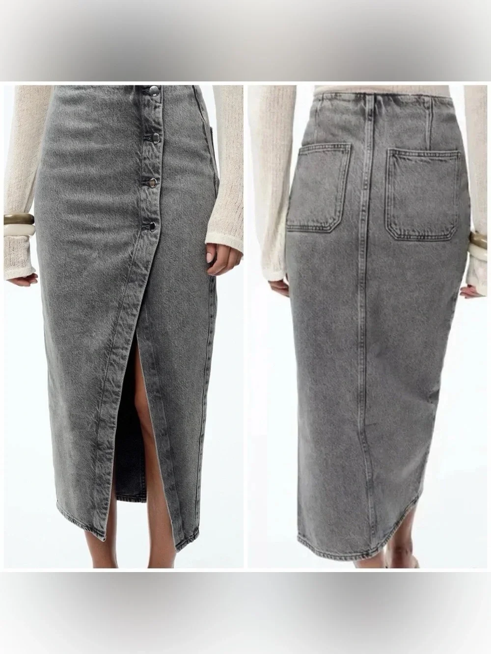 ⭐ ZARA Denim Crossover Midi Skirt in Dark Gray Z1975 XS - Picture 5 of 16